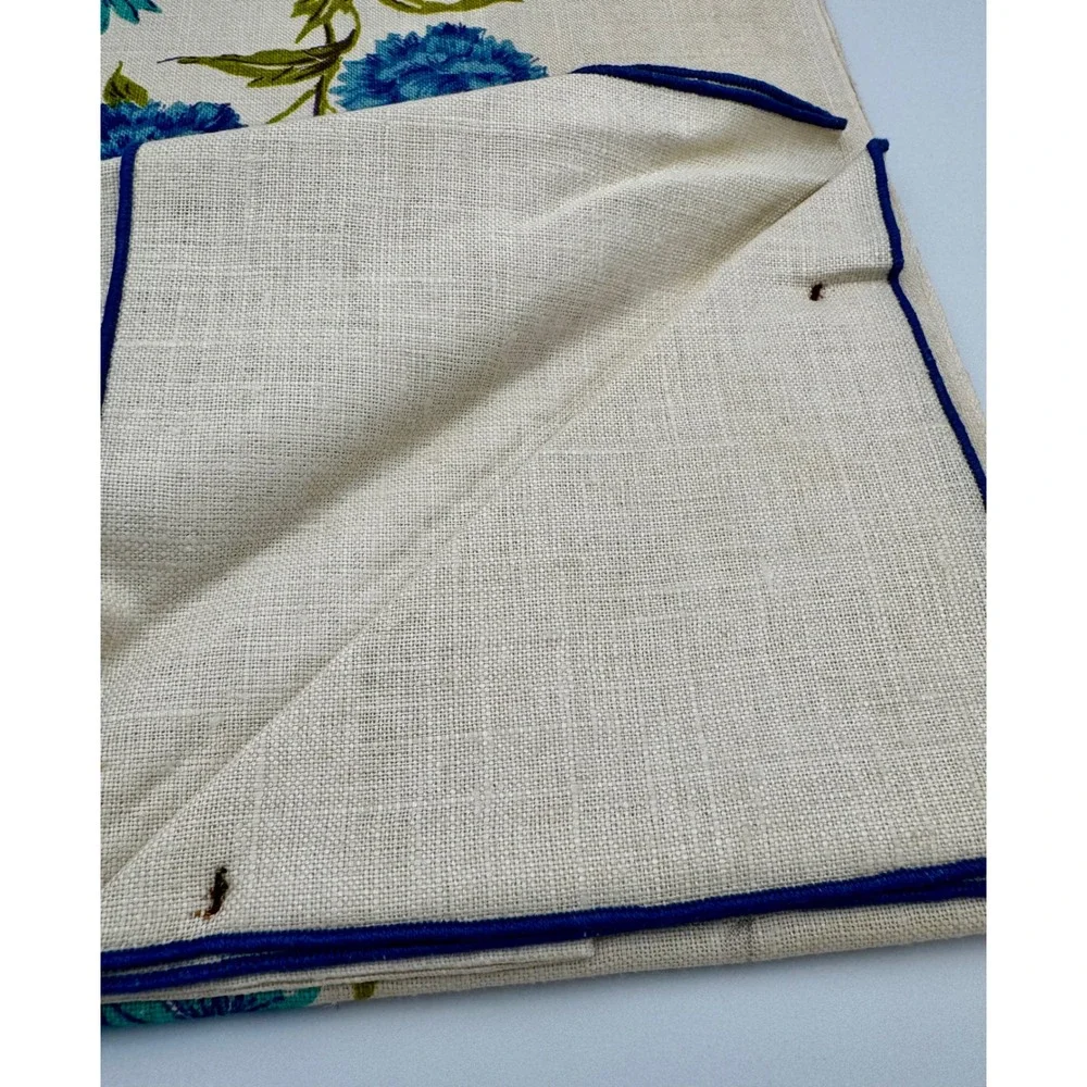 Vintage 1940/50s Victory Linen Tea Set Blue Carnations Tablecloth 4 Napkins New